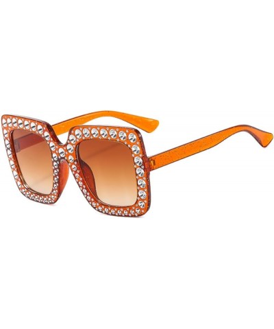 Oversized Crystal Sunglasses for Women Square Thick Frame Bling Rhinestone Elton John Sparkling Glasses Tea $7.53 Designer