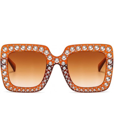 Oversized Crystal Sunglasses for Women Square Thick Frame Bling Rhinestone Elton John Sparkling Glasses Tea $7.53 Designer