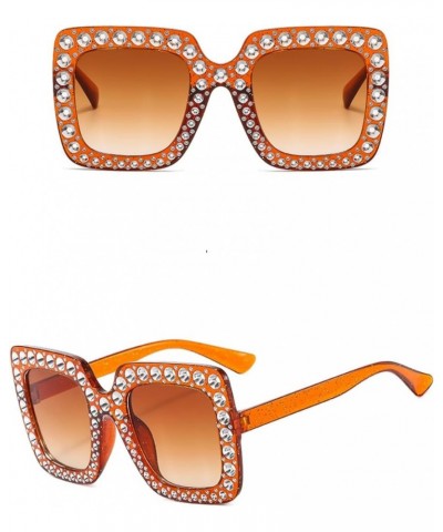 Oversized Crystal Sunglasses for Women Square Thick Frame Bling Rhinestone Elton John Sparkling Glasses Tea $7.53 Designer