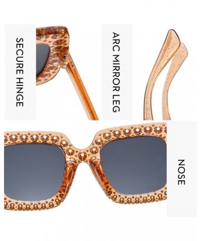 Oversized Crystal Sunglasses for Women Square Thick Frame Bling Rhinestone Elton John Sparkling Glasses Tea $7.53 Designer