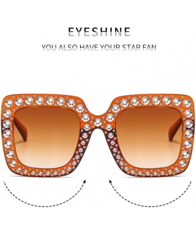 Oversized Crystal Sunglasses for Women Square Thick Frame Bling Rhinestone Elton John Sparkling Glasses Tea $7.53 Designer