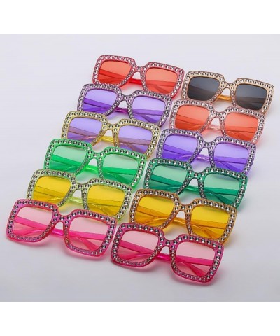 Oversized Crystal Sunglasses for Women Square Thick Frame Bling Rhinestone Elton John Sparkling Glasses Tea $7.53 Designer