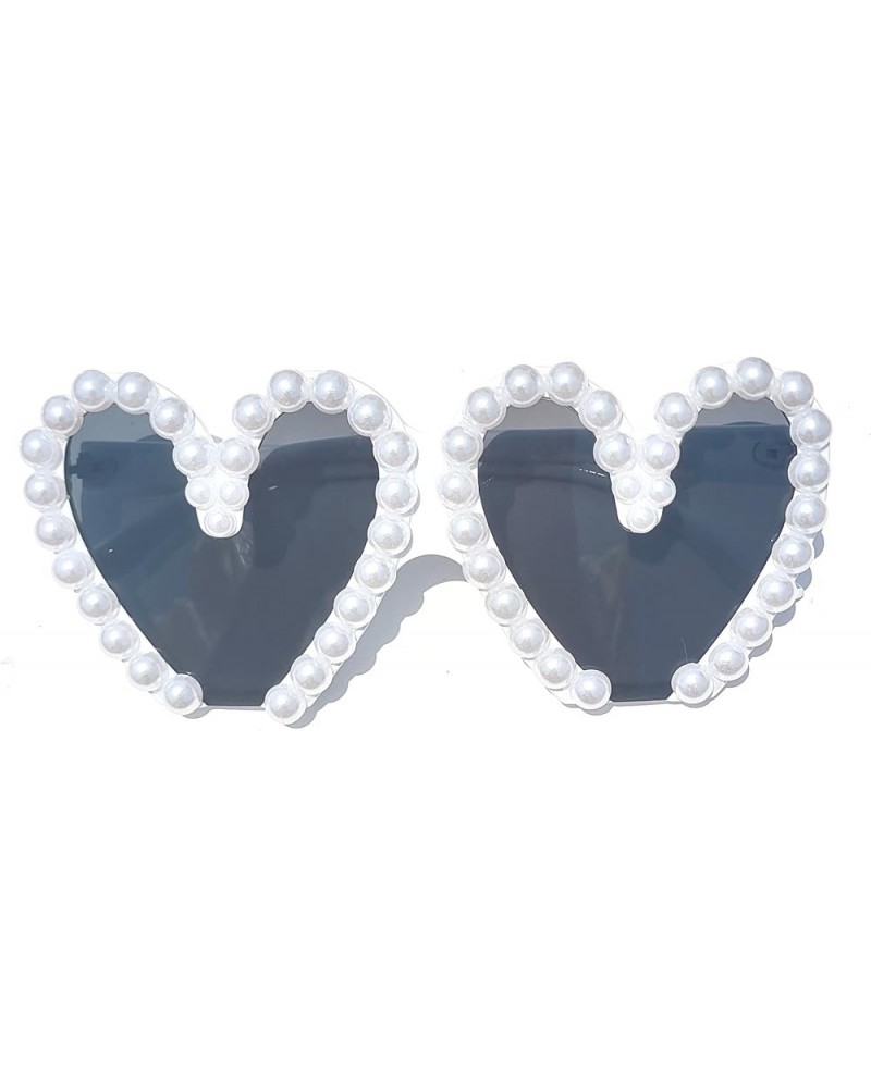 cat eye Sunglasses Womens Retro Heart-Shaped Pearl Frame Fashion Pink Eyewear Trending Cat Eye Beach Shades Uv400 White $10.5...