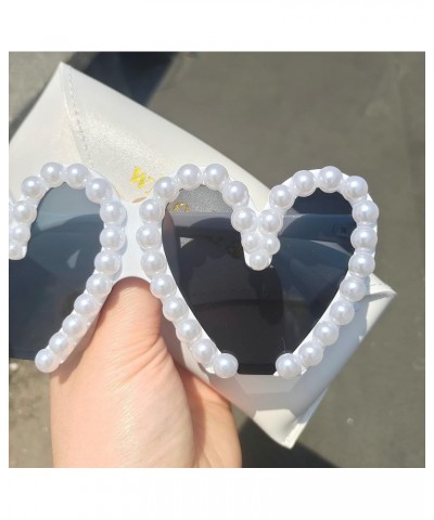 cat eye Sunglasses Womens Retro Heart-Shaped Pearl Frame Fashion Pink Eyewear Trending Cat Eye Beach Shades Uv400 White $10.5...