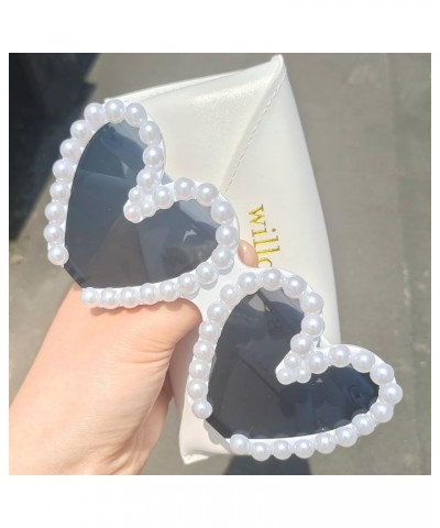 cat eye Sunglasses Womens Retro Heart-Shaped Pearl Frame Fashion Pink Eyewear Trending Cat Eye Beach Shades Uv400 White $10.5...