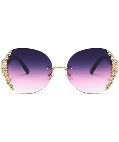 Frameless bling Diamond Sunglasses Women Luxury Oversized Round Rhinestone Sunglasses Vintage Party Gradient Eyewear Purple $...