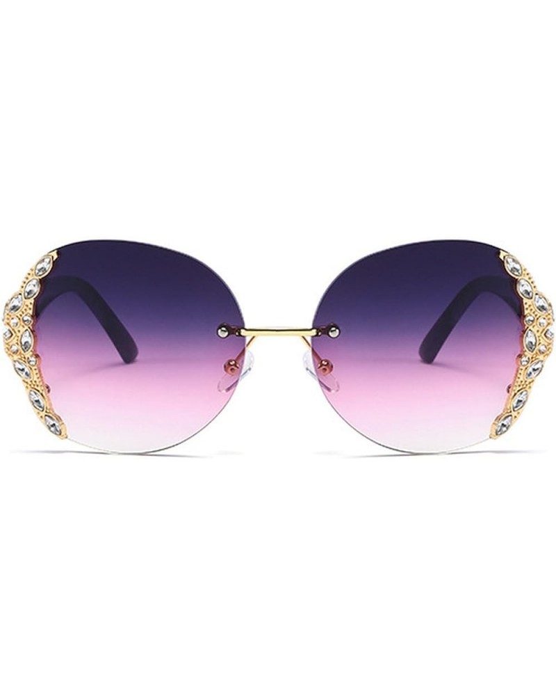 Frameless bling Diamond Sunglasses Women Luxury Oversized Round Rhinestone Sunglasses Vintage Party Gradient Eyewear Purple $...