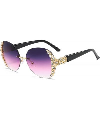 Frameless bling Diamond Sunglasses Women Luxury Oversized Round Rhinestone Sunglasses Vintage Party Gradient Eyewear Purple $...