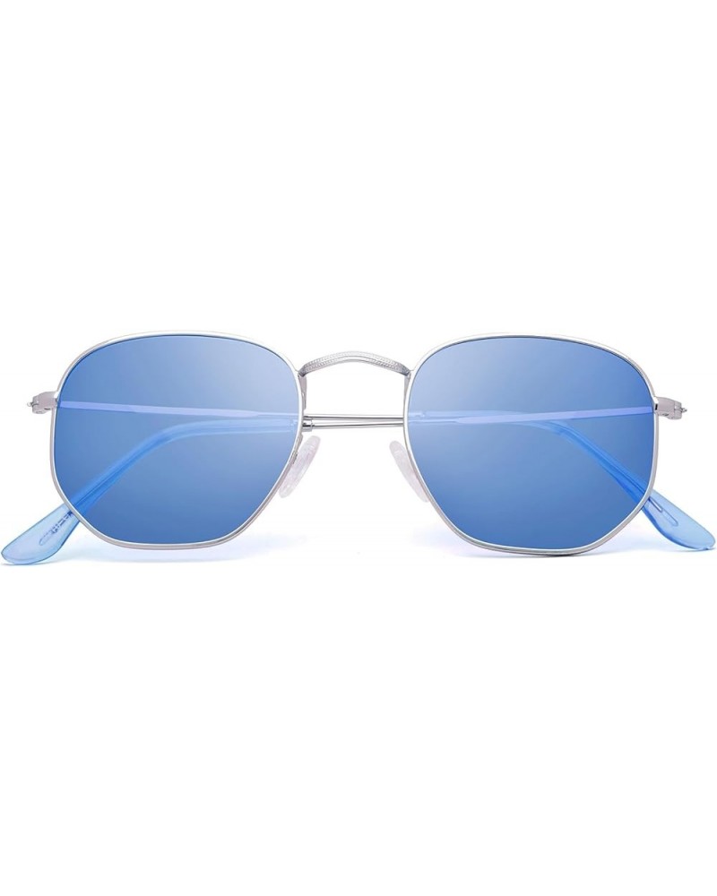 Polarized Sunglasses for Womens Men Trendy Square Hexagonal Flat Mirrored Sun Glasses UV Protection B35-silver/Clear Blue $9....