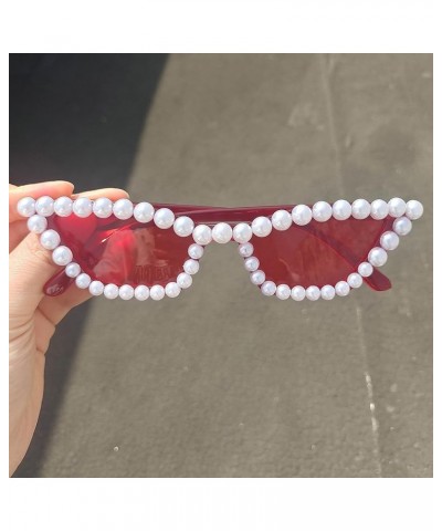 Women Crystal Pearl Sunglasses Shine Style Diamond UV400 Protection party Sun Glasses Red $9.79 Cat Eye