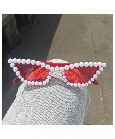 Women Crystal Pearl Sunglasses Shine Style Diamond UV400 Protection party Sun Glasses Red $9.79 Cat Eye