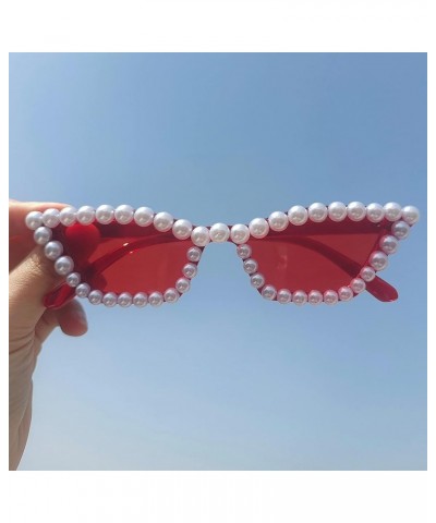 Women Crystal Pearl Sunglasses Shine Style Diamond UV400 Protection party Sun Glasses Red $9.79 Cat Eye