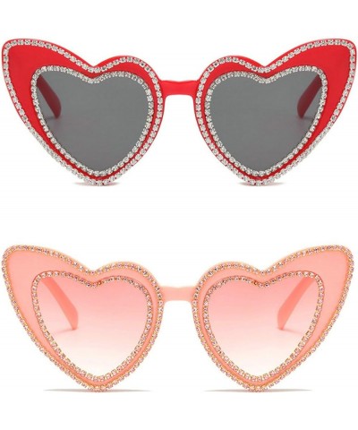 Rhinestone Love Sunglasses Women Diamond Bling Heart Shaped Sunglasses Party Driving for Men UV400 2pcs Red+pink $11.20 Designer