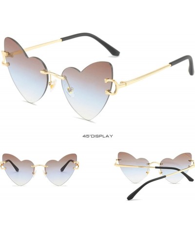 Fashion Rimless Heart Sunglasses Women Love Heart Shaped Sunglasses Cutting Lens Eyewear brown white $10.01 Rimless