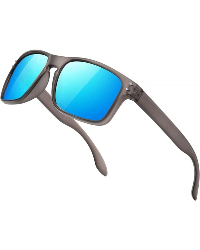 Polarized Sunglasses Men Womens - Retro Square Sun Glasses for Fishing Driving UV Protection Matte Clear Grey Frame Blue $6.7...