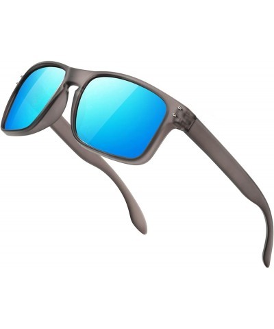 Polarized Sunglasses Men Womens - Retro Square Sun Glasses for Fishing Driving UV Protection Matte Clear Grey Frame Blue $6.7...