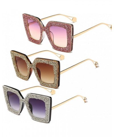 Cute Sparkling Crystal sunglasses women Rhinestone Square Sun glasses Bling Diamond Party Sunglasses 3pack-black&leopard&purp...