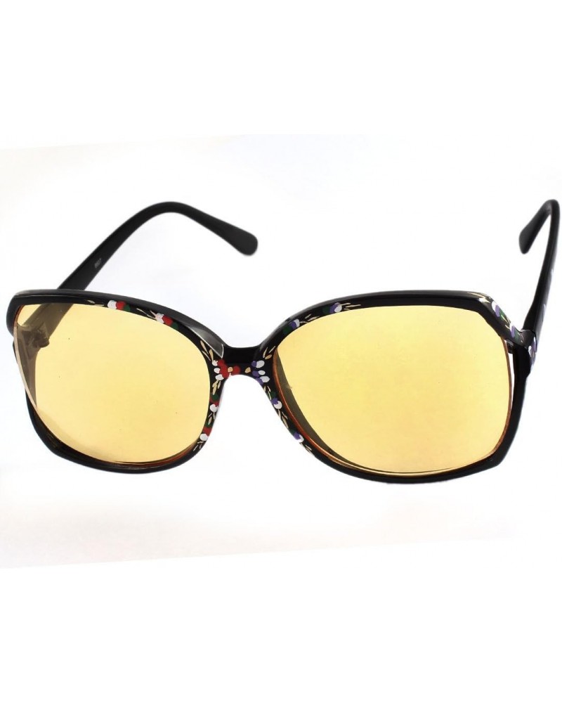 Qtqgoitem Plastic Lady Rectangle Flower Printed Full Frame Sunglasses Black (Model: 8ba a5e aeb 1f2 4b9) $11.51 Designer