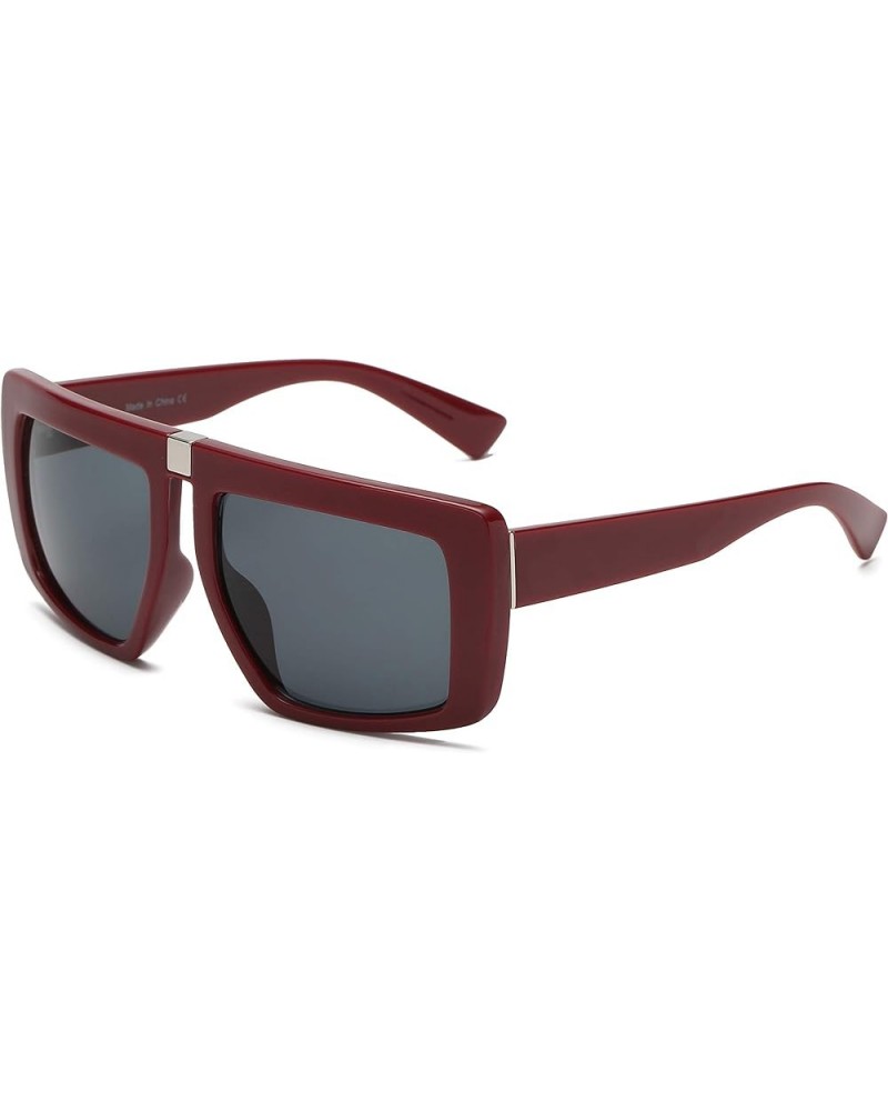 ANAIS GVANI Women Retro Vintage Flat Lens Oversized Square Sunglasses Maroon $7.44 Round