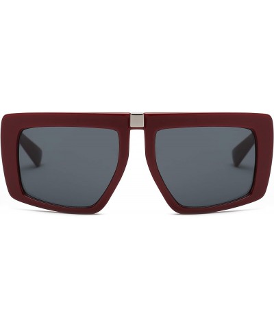 ANAIS GVANI Women Retro Vintage Flat Lens Oversized Square Sunglasses Maroon $7.44 Round