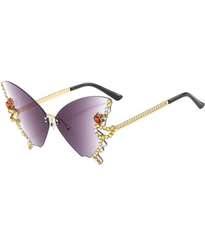 Women Rimless Sunglasses Fashion Butterfly Diamond Sunglasses Polygonal Frameless party cat eye Sunglasses Black $9.51 Butterfly