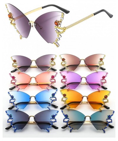 Women Rimless Sunglasses Fashion Butterfly Diamond Sunglasses Polygonal Frameless party cat eye Sunglasses Black $9.51 Butterfly