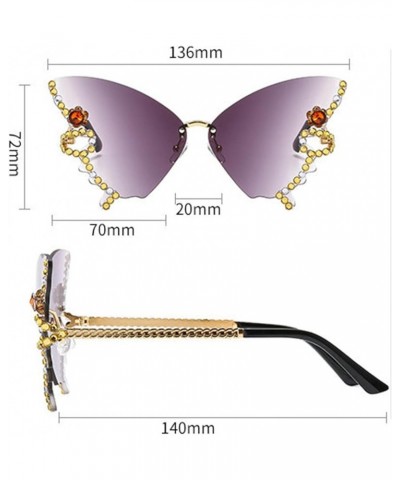 Women Rimless Sunglasses Fashion Butterfly Diamond Sunglasses Polygonal Frameless party cat eye Sunglasses Black $9.51 Butterfly