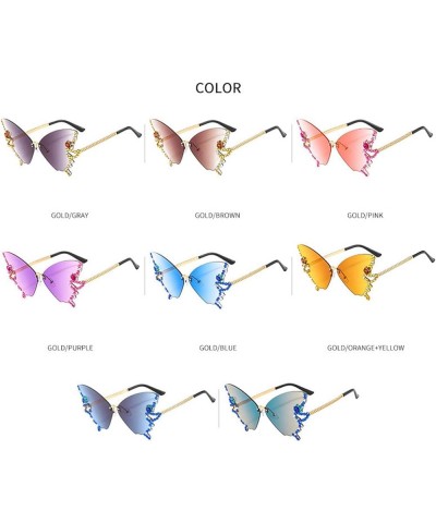 Women Rimless Sunglasses Fashion Butterfly Diamond Sunglasses Polygonal Frameless party cat eye Sunglasses Black $9.51 Butterfly