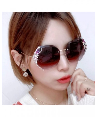 Woman Rimless Diamond Sunglasses,Polygonal Sunglasses UV Protection,Handmade Diamonds Gradual Trend Party Eyewear Matcha Colo...