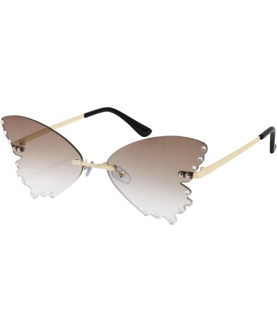 Butterfly Rimless Sunglasses for Women Fashion Metal Frame Sunglasses B4065 Gradual Brown $11.12 Rimless