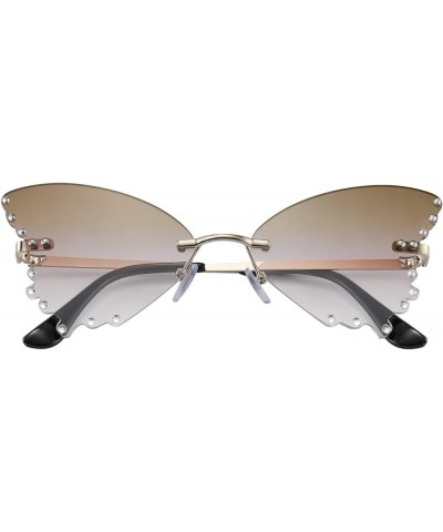 Butterfly Rimless Sunglasses for Women Fashion Metal Frame Sunglasses B4065 Gradual Brown $11.12 Rimless