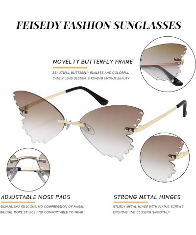 Butterfly Rimless Sunglasses for Women Fashion Metal Frame Sunglasses B4065 Gradual Brown $11.12 Rimless