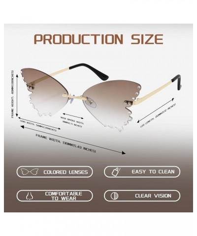 Butterfly Rimless Sunglasses for Women Fashion Metal Frame Sunglasses B4065 Gradual Brown $11.12 Rimless