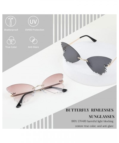 Butterfly Rimless Sunglasses for Women Fashion Metal Frame Sunglasses B4065 Gradual Brown $11.12 Rimless