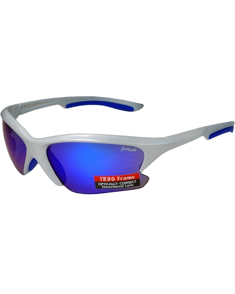 JM22 Sport Wrap Sunglasses Mirror lens TR90 Unbreakable Silver Pearl & Ice Blue $11.00 Sport