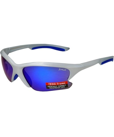 JM22 Sport Wrap Sunglasses Mirror lens TR90 Unbreakable Silver Pearl & Ice Blue $11.00 Sport