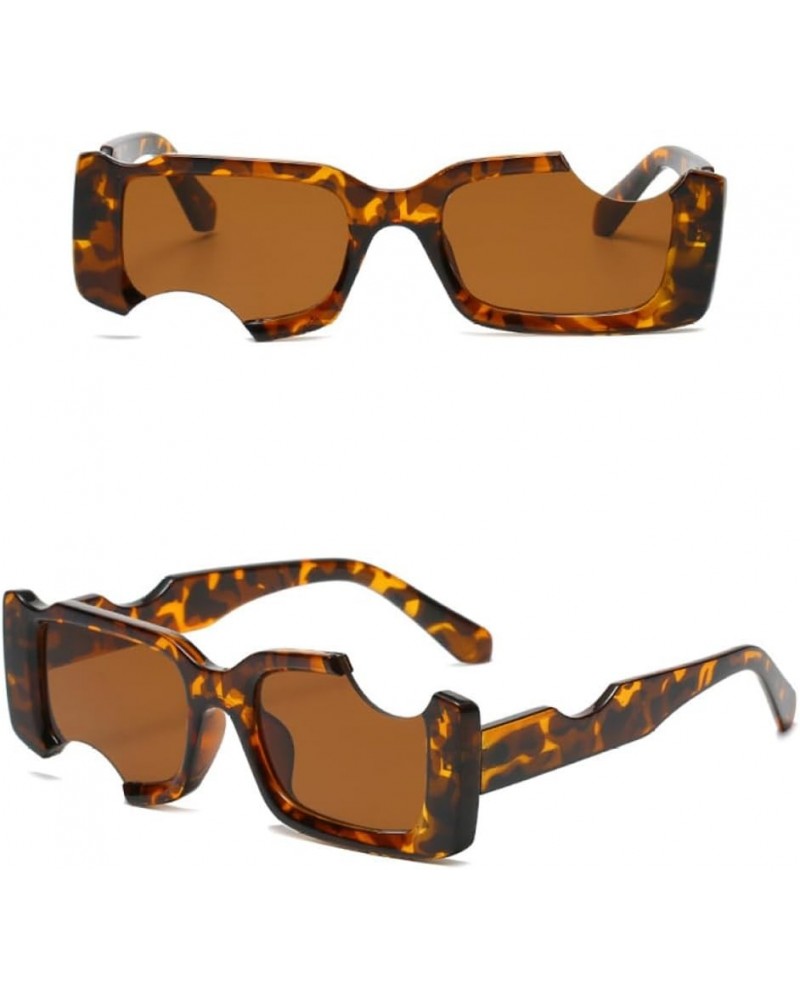 Rectangular White Sunglasses Women Cutout Frames Unique Small Square Sun Glasses Men Eyewear C2 Leopard Tea $17.87 Rectangular