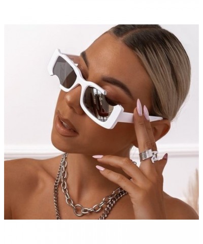 Rectangular White Sunglasses Women Cutout Frames Unique Small Square Sun Glasses Men Eyewear C2 Leopard Tea $17.87 Rectangular