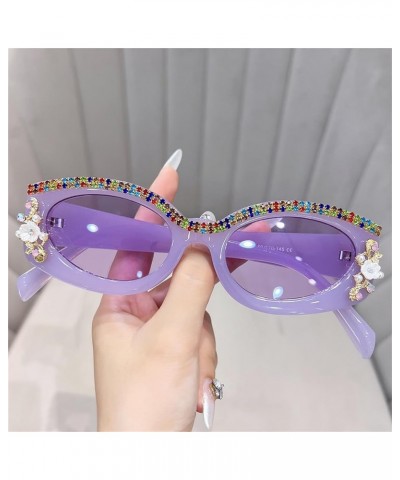 Fashion Retro Polygon Cat Eye Rhinestone Sunglasses Women Diamond tassel Shades Men bling Sun Glasses Purple $10.90 Designer