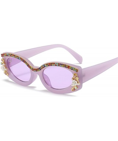 Fashion Retro Polygon Cat Eye Rhinestone Sunglasses Women Diamond tassel Shades Men bling Sun Glasses Purple $10.90 Designer