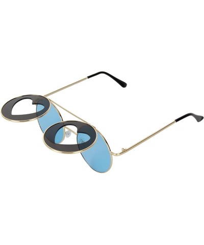 Vintage Round Flip Up Sunglasses Personality Metal Heart Shape Hippie Circle Sunglasses Blue $9.89 Designer