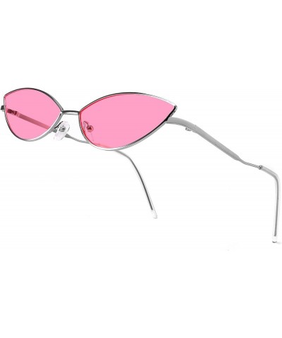 Mariposa Narrow Cat Eye Sunglasses Vintage Retro Eyewear for Women Metal Frame UV Protection Silver/Pink $7.50 Cat Eye