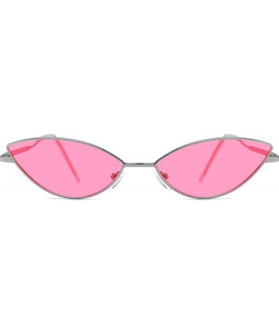 Mariposa Narrow Cat Eye Sunglasses Vintage Retro Eyewear for Women Metal Frame UV Protection Silver/Pink $7.50 Cat Eye