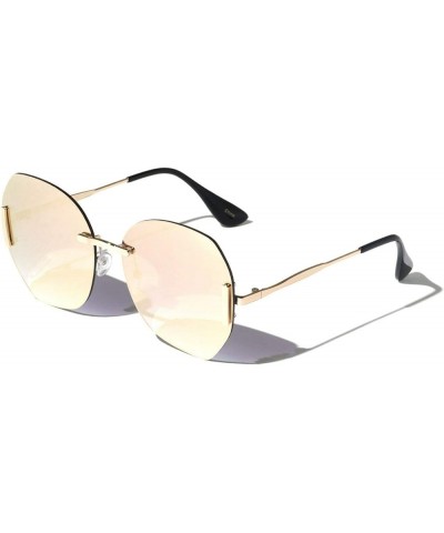 Oversized Rimless Round Luxury Elegant Aviator Sunglasses Gold & Black Frame Pink Flash Mirror Lenses $10.42 Aviator