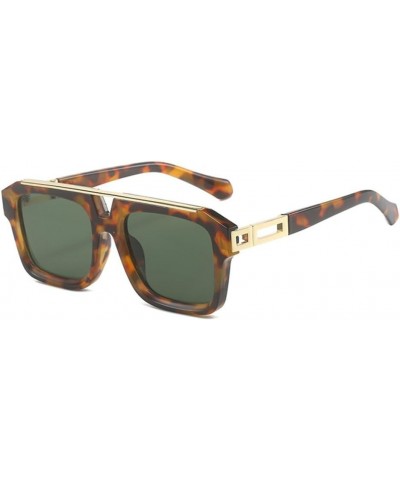 Square Sunglasses Women For Men Male Sun Glasses Vintage Punk Ladies Flat Top Shades Leopard Dark Green $21.83 Rectangular