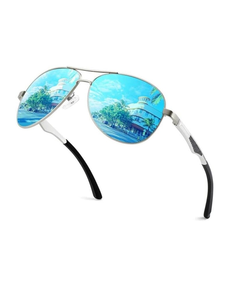 Classic Military Style Pilot Polarized Sunglasses Spring Hinges Al-Mg for mens womens MOS1 A Silver Frame/Blue Mirrored Lens ...