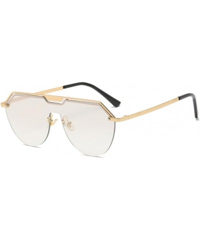 one piece sunglasses for men half rim metal sun glasses for women uv400 frameless Gold With Clear $17.93 Rectangular