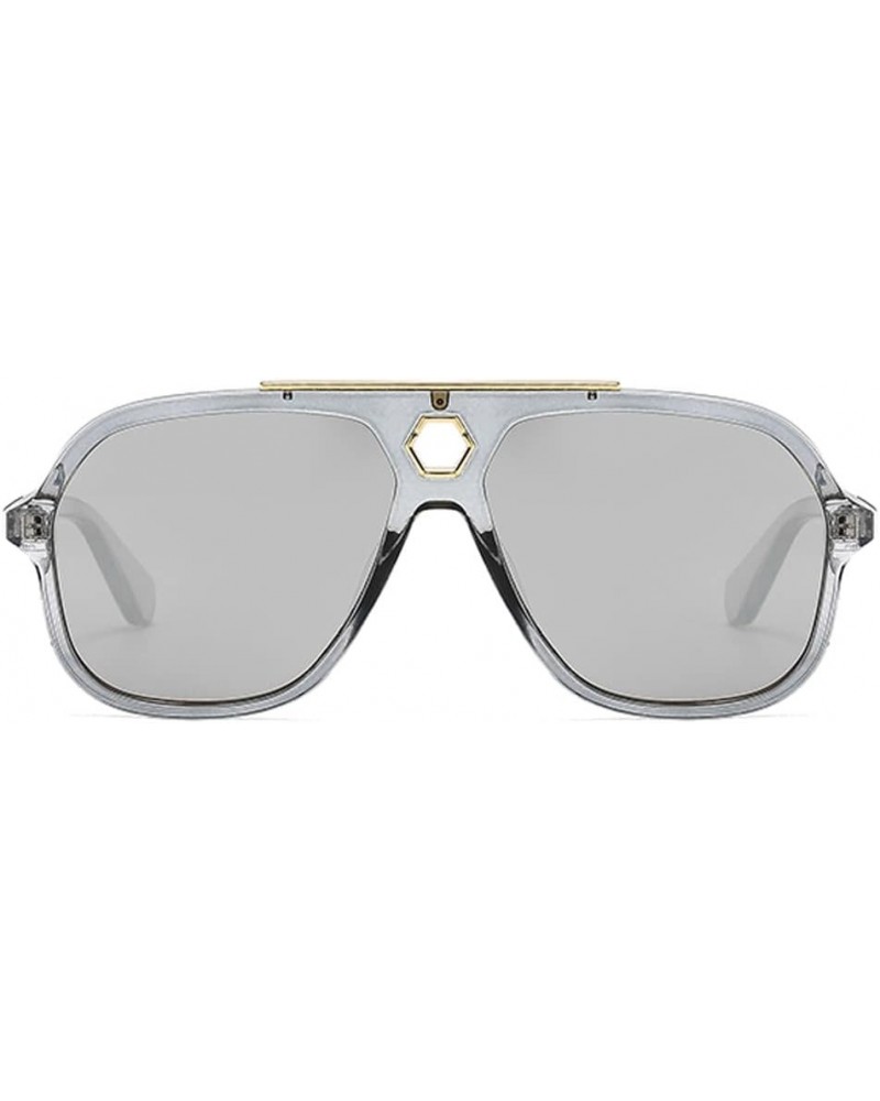 Women Classic Large Squared Aviator Frame UV400 Trendy Sunglasses Retro Hollow Out Sun Glasses Grey/Silver $10.44 Oval