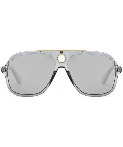 Women Classic Large Squared Aviator Frame UV400 Trendy Sunglasses Retro Hollow Out Sun Glasses Grey/Silver $10.44 Oval