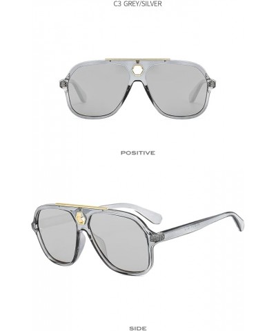 Women Classic Large Squared Aviator Frame UV400 Trendy Sunglasses Retro Hollow Out Sun Glasses Grey/Silver $10.44 Oval